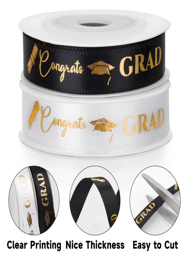 كينجلاك شريط تهنئة بالتخرج من كينغليك، لفتان، 20 ياردة، مناسب لتغليف الهدايا وتزيين الحفلات والأعمال اليدوية، باللونين الأسود والأبيض مع طباعة ذهبية. - Image 3